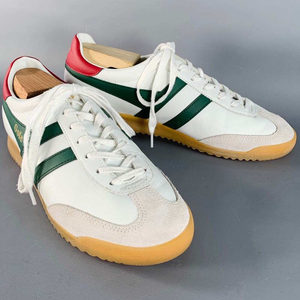GOLA Size 10 Torpedo White Green Red Leather Suede Low Top Sneakers